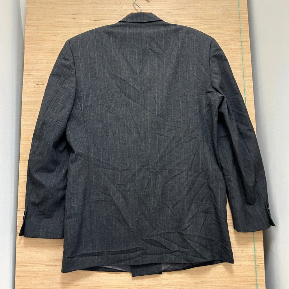 Oleg Cassini Couture Mens Gray Pinstripe Wool Double Breasted Blazer Jacket 44R